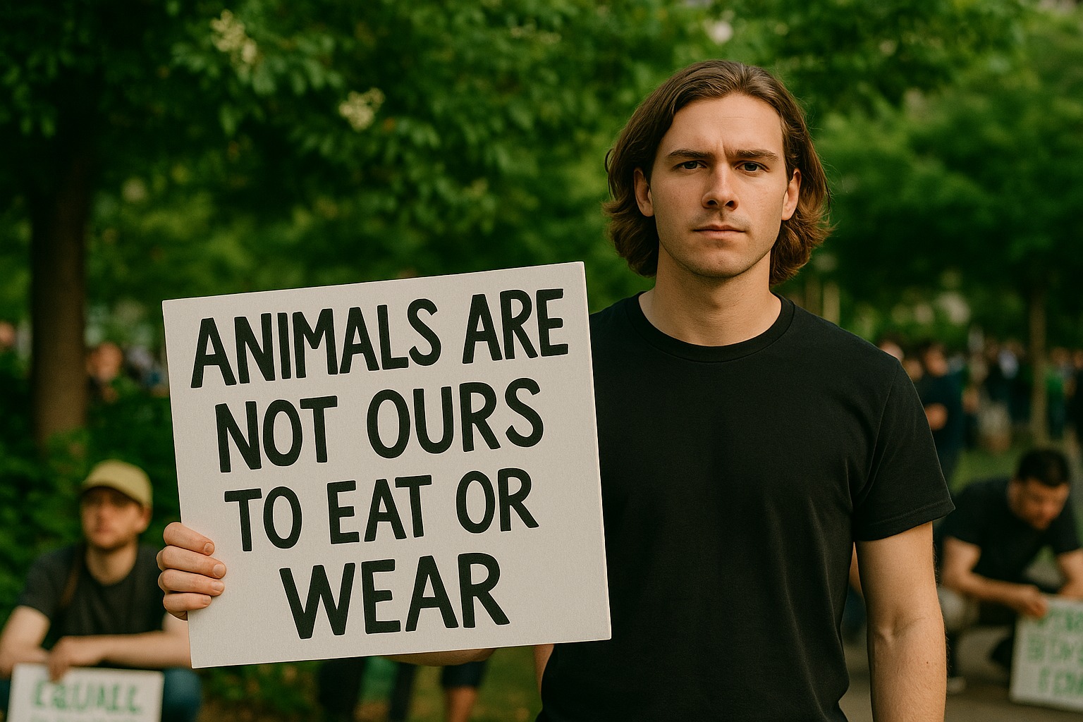 Aktivista sa porukom o pravima životinja prikazuje filozofsku razliku između veganske i vegetarijanske ishrane.
